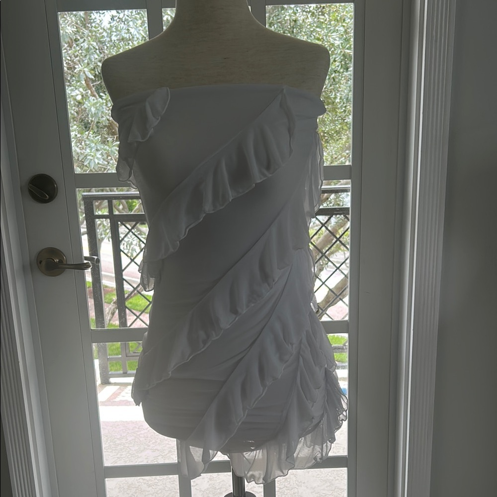 Amazon Strapless White Ruffle Dress